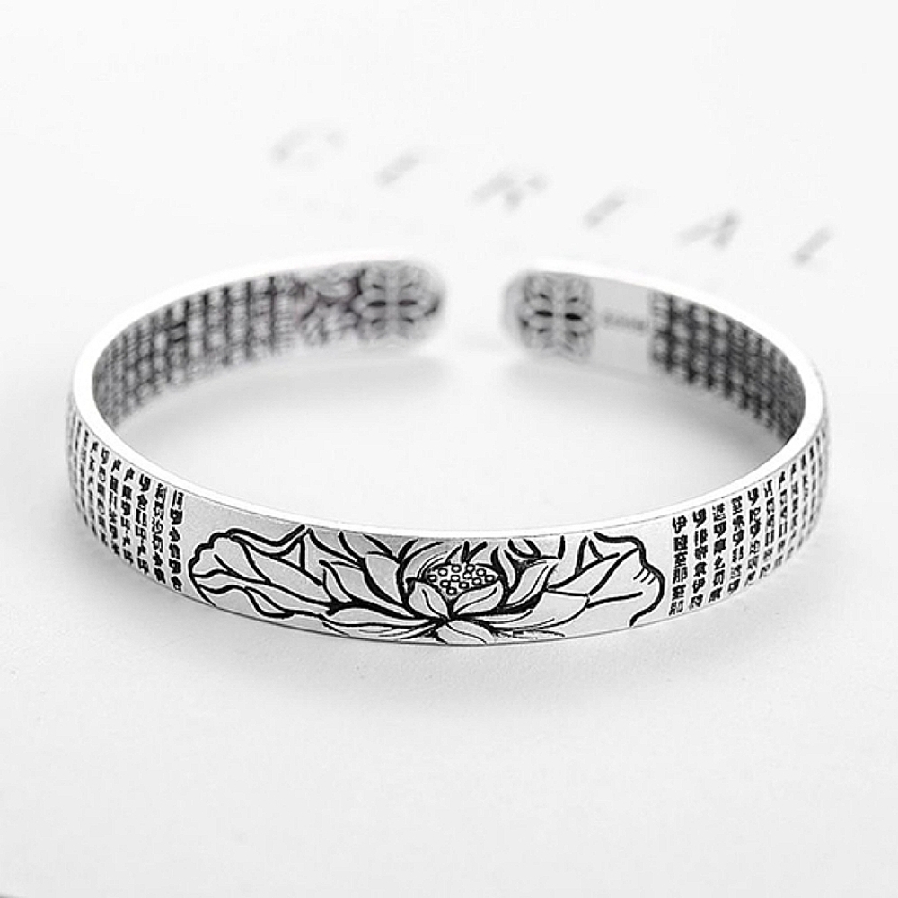 NEW Buddhist 999 Silver Lotus Cuff Bracelet One Size, Adjustable - Picture 1 of 7